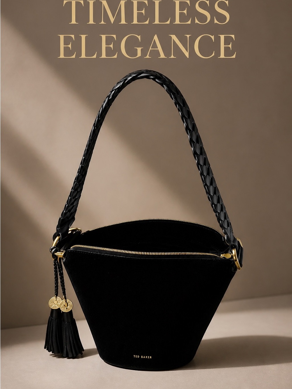 Flawless Ted Baker Black Bucket Shoulder Bag with Tassel and dust bag - Picture 5 of 8